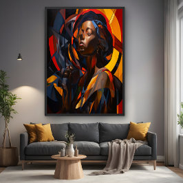 Póster Arte Abstrato de Retrato Afrocêntrica Vibrante