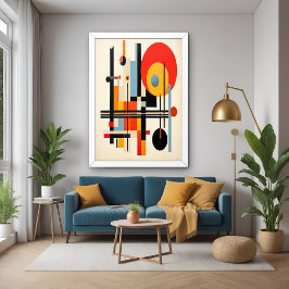 Poster Arte Abstrato Geométrica Inspirada por Bauhaus Vib