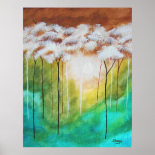 Póster Arte abstrato Paisagem, Árvores Magras, Teal, Dou