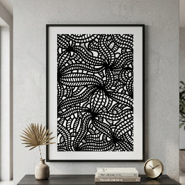 Poster Arte Abstrato Preto e Branco em Linhas Orgânicas