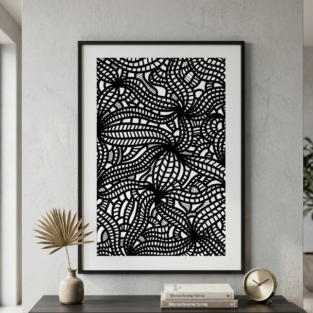Poster Arte Abstrato Preto e Branco em Linhas Orgânicas (Criador carregado)