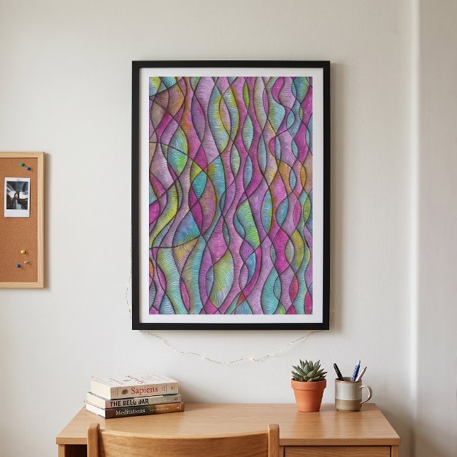 Poster Arte Abstrato Psicodélico Ondulado em Tons de Joia (Criador carregado)