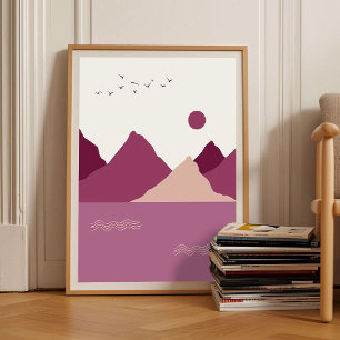 Poster Arte Abstrato Romântico de Montanhas com Frutas Pô