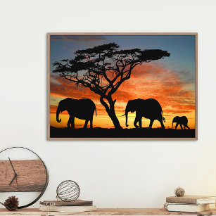Poster Arte Afafricana De Elefante Sunset