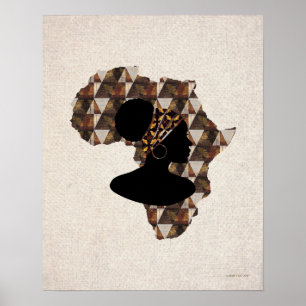 Póster Arte Africana   África e Mulher com Cabeça Quebr
