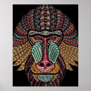 Poster Arte africana de mosaico animal de vidro retido