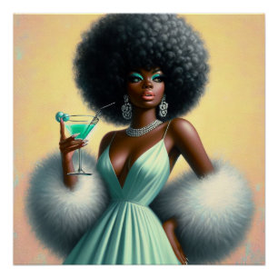 Póster Arte Afro Glam de Mulher Preta Retrospetiva para P