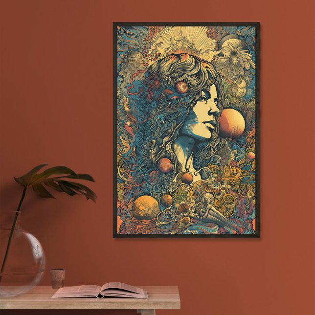 Poster Arte AI de Hippie Mulher 70 | Retro Psicodélico (Criador carregado)