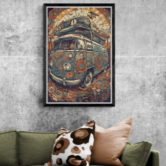 Poster Arte AI Psicodélica Hippie Van Retro