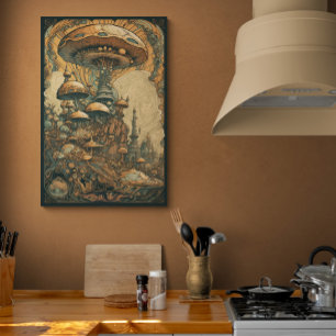Poster Arte AI Psicodélica Mushroom 70   Abstrato de retr