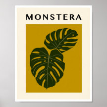 Arte Amarelo Mostarda Folhas de Monstera Minimalis