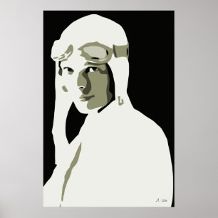 Póster Arte Amelia Earhart do vetor do Grayscale 24" x