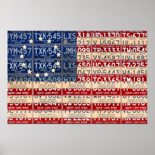 Póster Arte americana da bandeira da matrícula do estilo