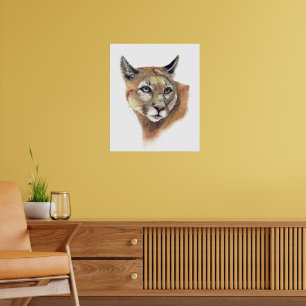 Poster Arte Animal de Leão da Montanha Puma em Aquarela