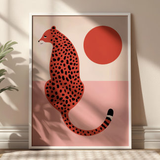 Poster Arte Animal Ilustração Leopardo Moderno Rosa & Ver