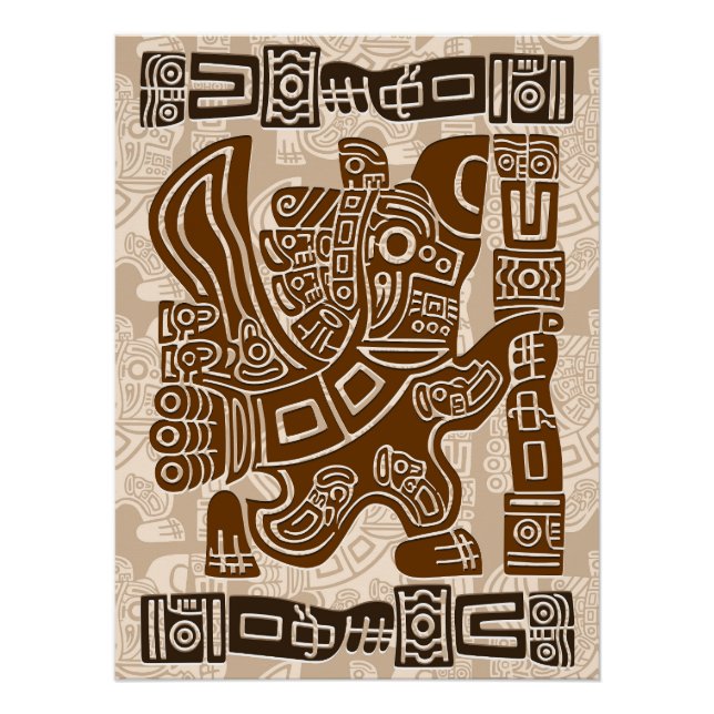 Póster Arte Antiga Tribal do Guerreiro de Águia Asteca (Frente)