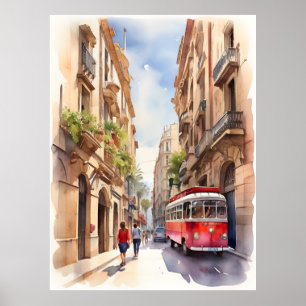 Poster Arte aquarela de Barcelona