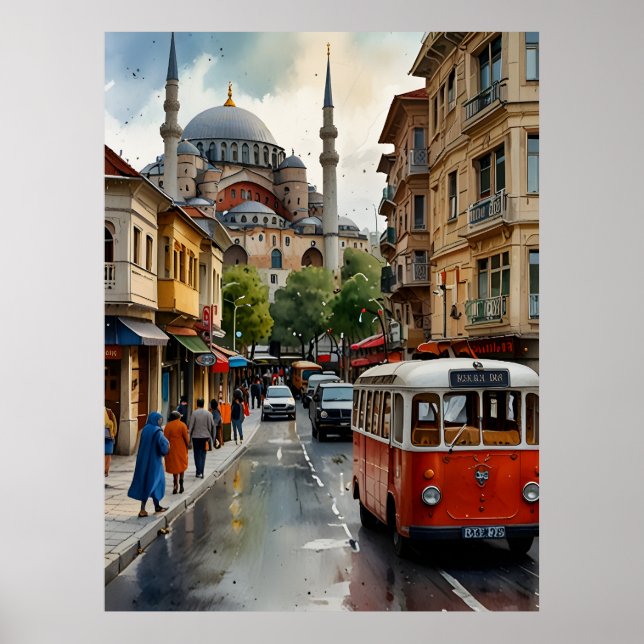 Poster Arte aquarela de Istambul (Frente)