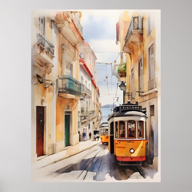 Poster Arte aquarela de Lisboa (Frente)