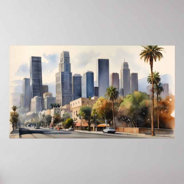 Poster Arte aquarela de Los Angeles (Frente)