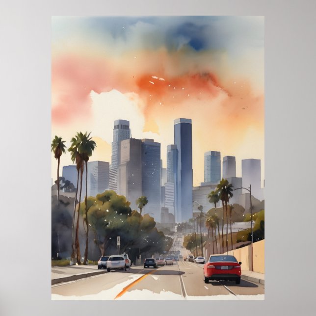 Poster Arte aquarela de Los Angeles (Frente)