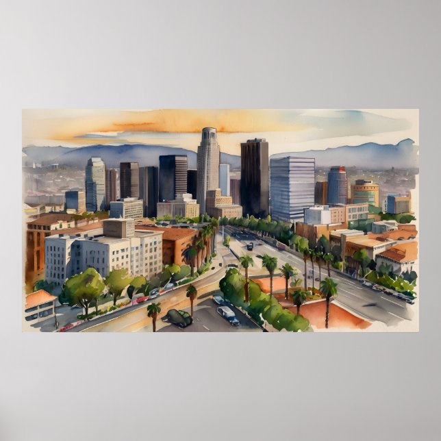 Poster Arte aquarela de Los Angeles (Frente)
