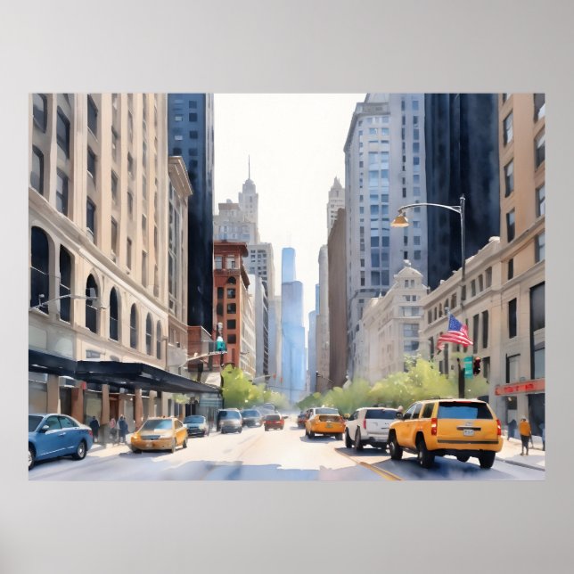 Poster Arte aquosa de Chicago (Frente)