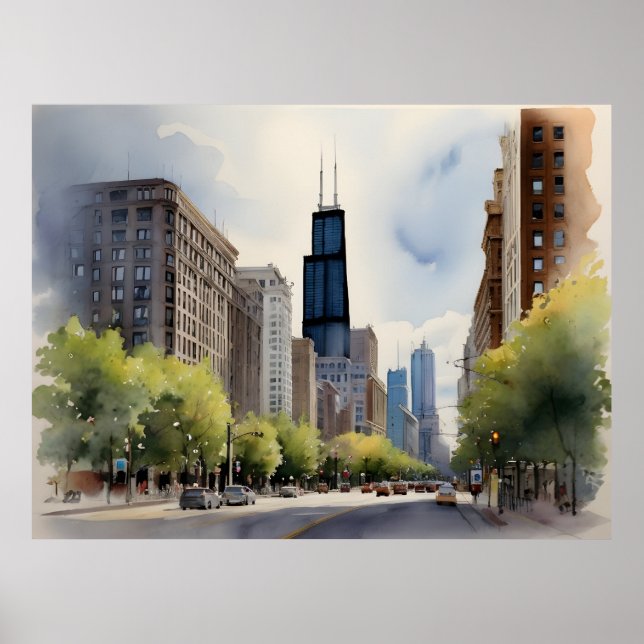 Poster Arte aquosa de Chicago (Frente)