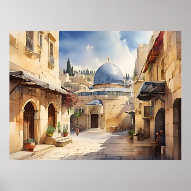 Poster Arte aquosa de Jerusalém Israel (Frente)