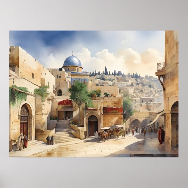 Poster Arte aquosa de Jerusalém Israel (Frente)