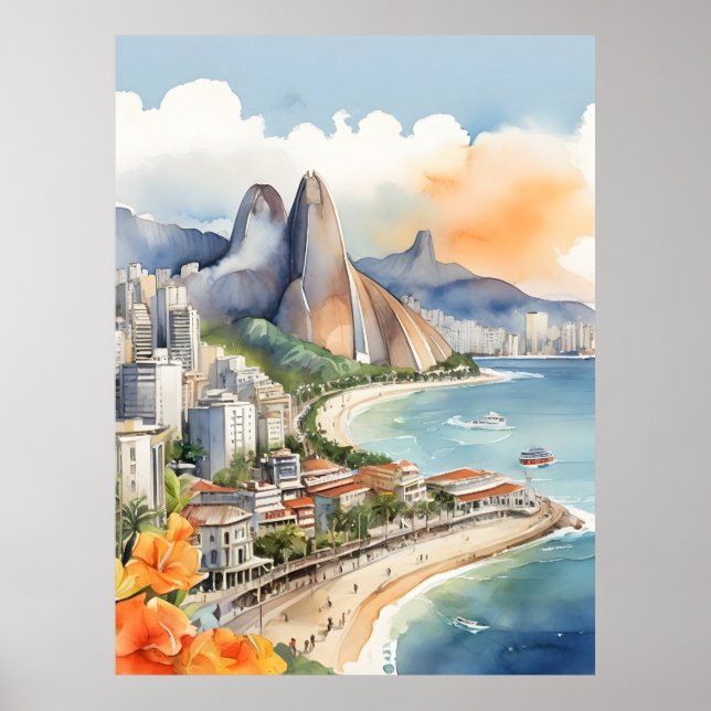 Poster Arte aquosa do Rio de Janeiro (Frente)