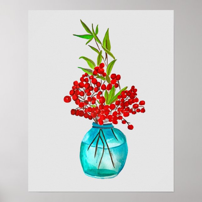Poster Arte aquosa Red Berries (Frente)