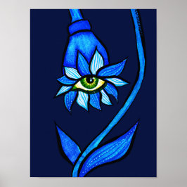 Poster Arte Assustadora Da Flor Ocular Em Azul