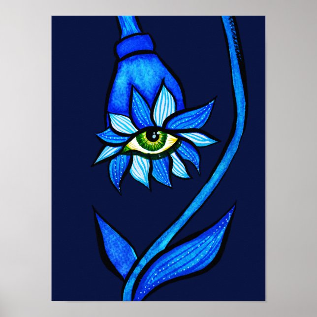 Poster Arte Assustadora Da Flor Ocular Em Azul (Frente)