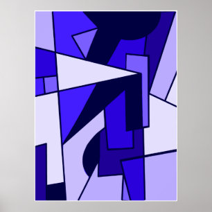 Póster Arte azul da forma do abstrato três multi