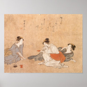 Poster Arte bêbedo do japonês de Kiyonag das mulheres d