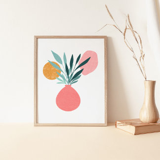 Poster Arte Botânica Boho Moderna em Vasos