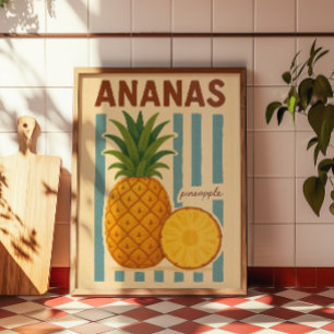 Poster Arte Botânica de Abacaxi Vintage para Parede