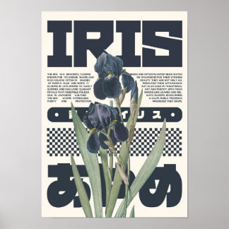 Poster Arte Botânica de Flor de Íris – Estética Japonesa