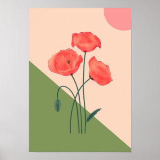 Poster Arte Botânica de Flor de Papoula Laranja na Parede