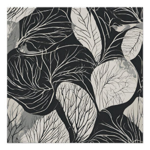 Póster Arte Botânica de Folhas em Preto e Branco