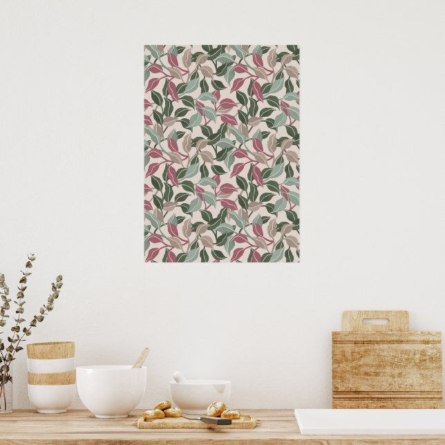Poster Arte Botânica de Folhas Tons Neutros de Salvia Blu (Cozinha)