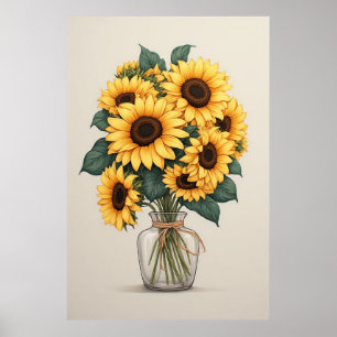 Poster Arte Botânica de Girassol Silvestre