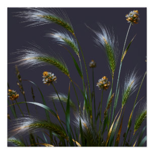 Póster Arte Botânica Dourada de Grama em Parede