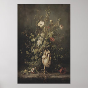 Poster Arte Botânica Gótica Escura Coração Imprimível Vin