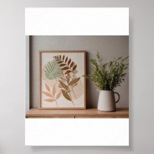 Poster Arte Botânica Minimalista de Folhas em Tons Terros