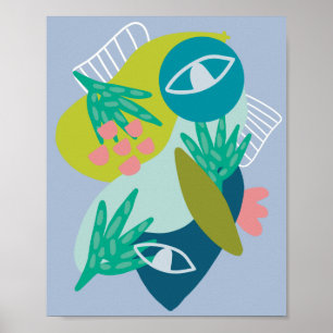 Poster Arte botânica minimalista moderna abstrata azul