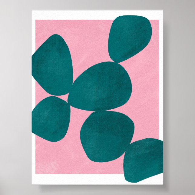Poster Arte Botânica Moderna em Verde e Rosa (Frente)