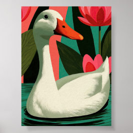 Poster Arte Botânica Parede Lago de Lótus Pato Branco