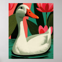 Arte Botânica Parede Lago de Lótus Pato Branco